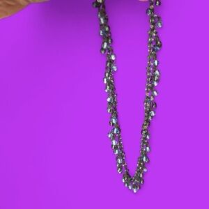 Vintage dark grey chain and bluish  beaded necklace